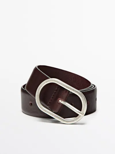 Massimo Dutti Cinturón Hebilla Ovalada Piel Napa