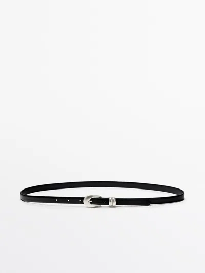 Massimo Dutti Cinturón Hebilla Ovalada Piel Napa In Black