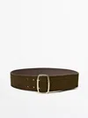 Massimo Dutti Cinturón Hebilla Rectangular Piel Serraje In Brown