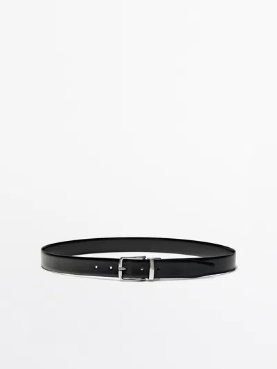 Massimo Dutti Cinturón Reversible Piel Napa In Black