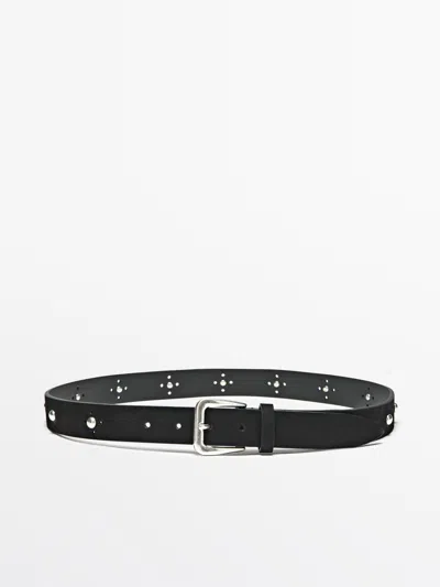 Massimo Dutti Cinturón Troquelado Tachas In Black