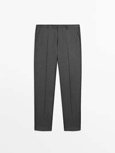 Massimo Dutti Cold Wool Suit Trousers In Gray