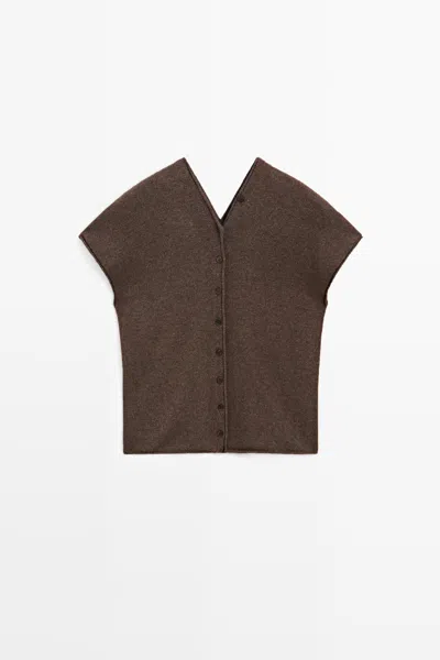 Massimo Dutti Colete De Malha Com Lã E Decote Em Bico In Brown