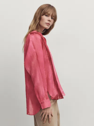Massimo Dutti Hemd Aus Ramie Mit Colour-block In Mittleres Rosa