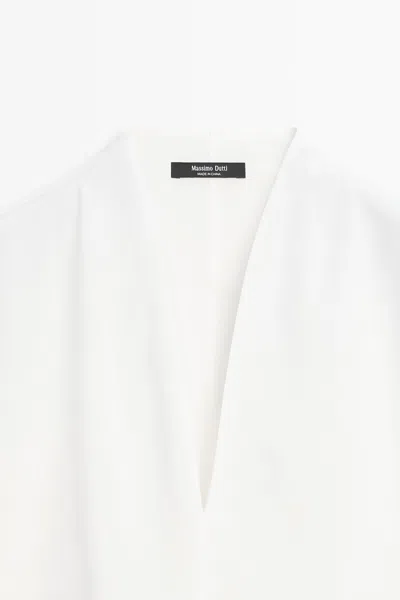 Massimo Dutti Combined Dress With Pleated Skirt In White
