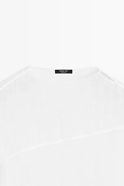 Massimo Dutti Combined Fabric Linen Blend Shirt In White