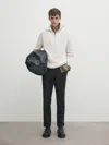 Massimo Dutti Kombinierter Strickpullover Mit Stehkragen Und Reissverschluss In Gebrochen Weiss