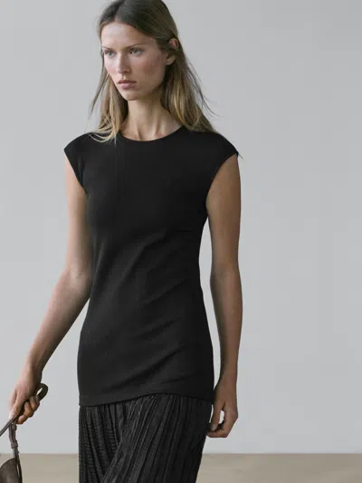 Massimo Dutti Combined Pleated Long Dress In Black