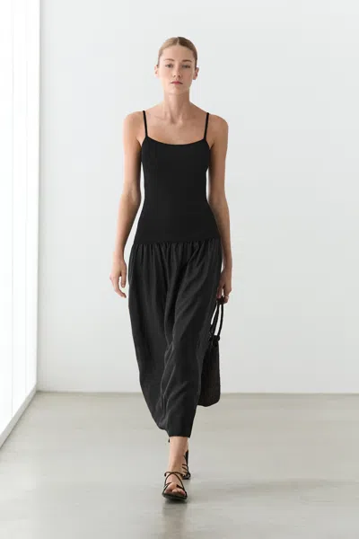 Massimo Dutti Combined Strap Midi Dress In Black