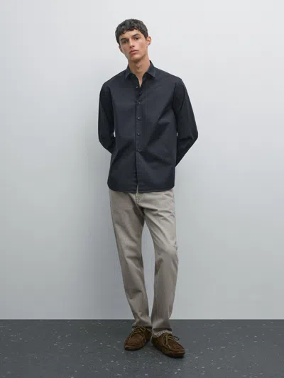 Massimo Dutti Comfort Twill Shirt In Blue