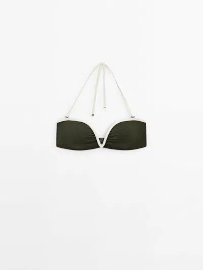 Massimo Dutti Contrast Bandeau Bikini Top In Moss