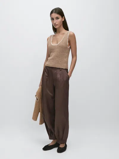 Massimo Dutti Contrast Cotton Blend Knit Top In Brown