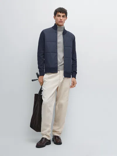 Massimo Dutti Contrast Knit Puffer Jacket In Blue