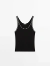 Massimo Dutti Contrast Knit Top In Black