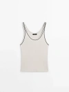 Massimo Dutti Contrast Knit Top In Cream
