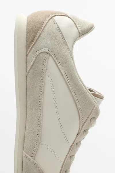 Massimo Dutti Contrast Leather Trainers In Neutral