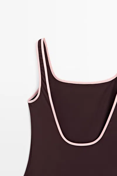 Massimo Dutti Contrast Plain Swimsuit In Brown