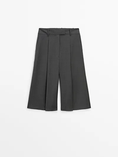 Massimo Dutti Cool Wool Darted Bermuda Shorts In Grey