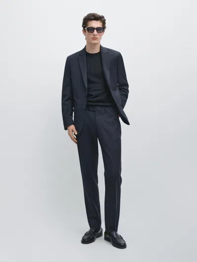 Massimo Dutti Pantalon De Costume En Laine Froide In Blue