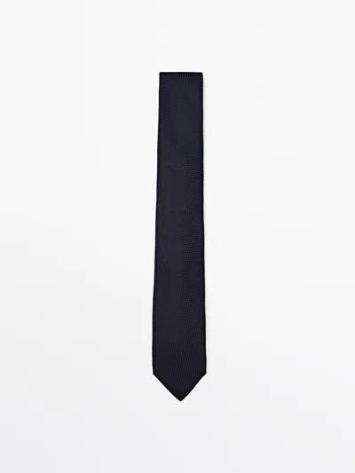 Massimo Dutti Corbata Microestructura 100% Seda Garza In Blue