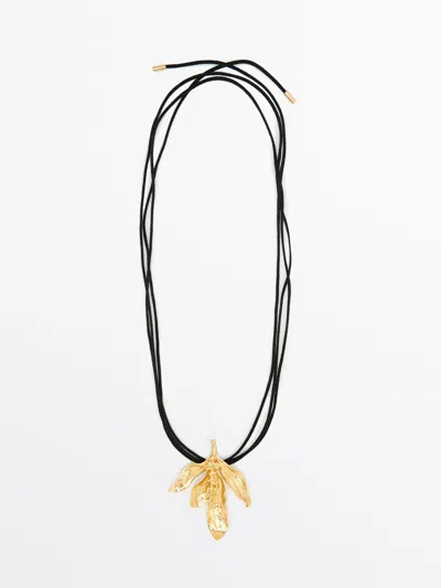 Massimo Dutti Cord Necklace With Flower Detail In Black