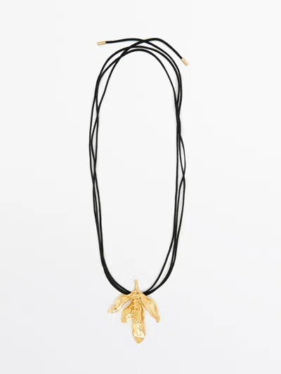 Massimo Dutti Cord Necklace With Flower Detail In Golden