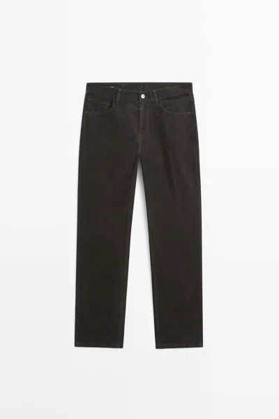 Massimo Dutti Pantaloni Tapered Fit In Velluto A Costine In Black