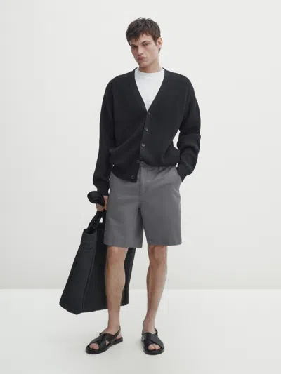 Massimo Dutti Bermudas Aus Baumwoll-leinenmischung In Azurblau