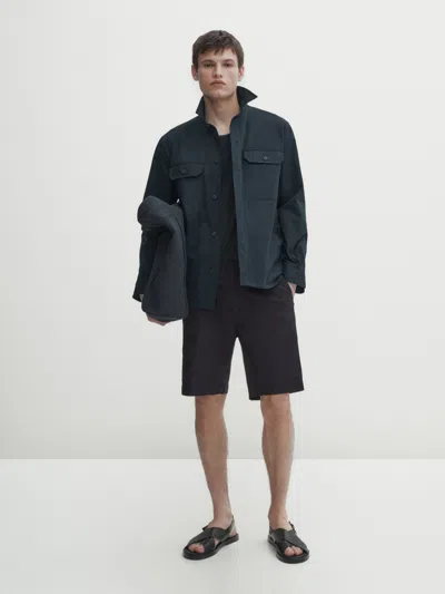 Massimo Dutti Bermudas Aus Baumwoll-leinenmischung In Marineblau