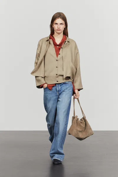Massimo Dutti Cotton And Linen Blend Combo Cardigan With Pockets In Greenish