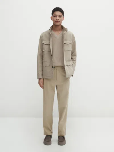 Massimo Dutti Jacke Mit Strukturmuster Mit Baumwolle Und Leinenanteil In Beige