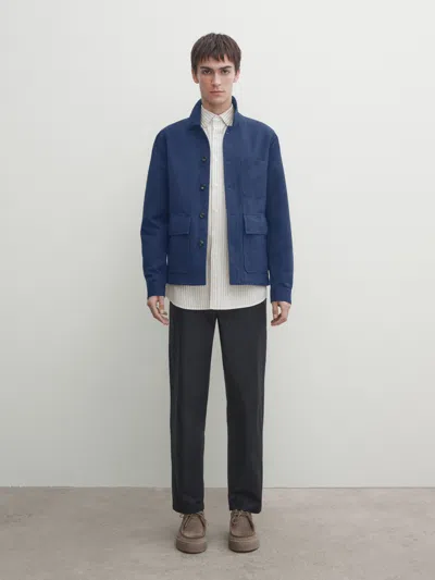 Massimo Dutti Hemdjacke Mit Baumwolle Und Leinen In Blau