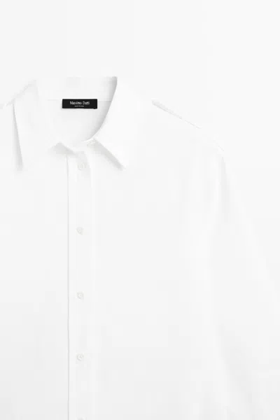 Massimo Dutti Cotton And Linen Blend Shirt With Shoulder Detail In White