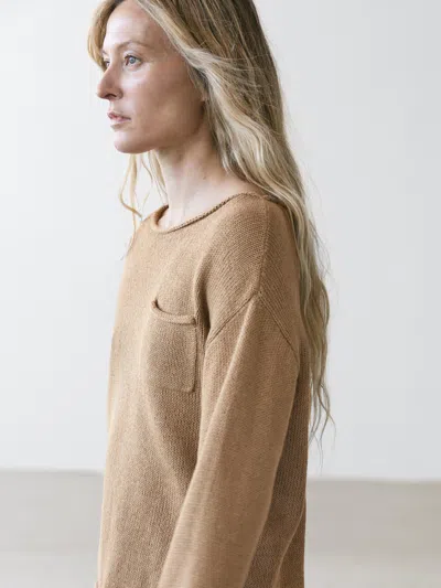 Massimo Dutti Cotton And Linen Knit Sweater With Pocket Detail In Brown