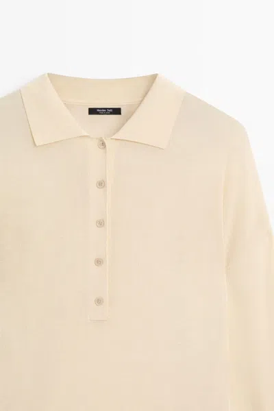 Massimo Dutti Cotton And Silk Blend Polo Sweater In Yellow