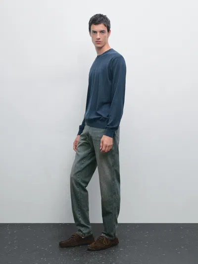 Massimo Dutti Cotton And Silk Blend Sweater In Blue