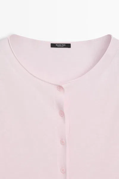 Massimo Dutti Cotton Blend Boat Neck Cardigan In Pink