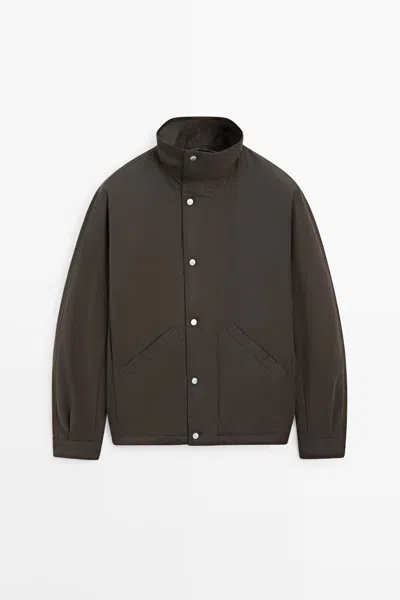 Massimo Dutti Cotton Blend Funnel Neck Jacket In Vigoré Bruin