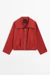 Massimo Dutti Cotton Blend Gathered Bomber Jacket In Red