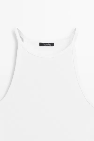 Massimo Dutti Cotton Blend Halter Top In White