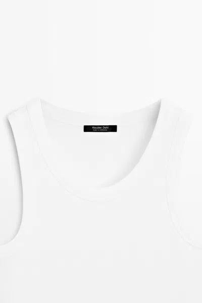 Massimo Dutti Cotton Blend Halter Top In White