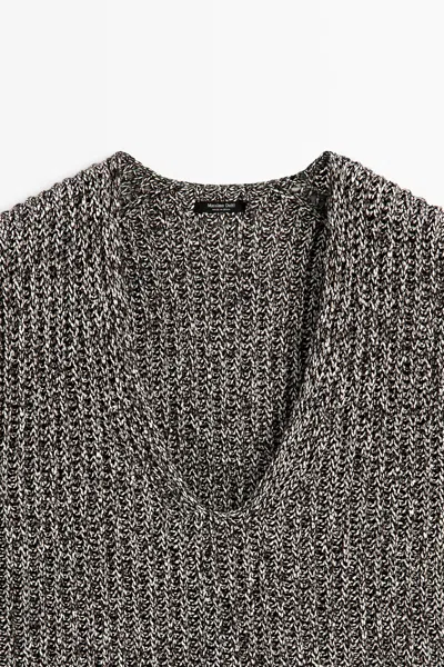 Massimo Dutti Cotton Blend Heathered Knit Top In Gray