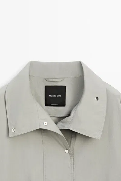 Massimo Dutti Cotton Blend High Neck Jacket In Neutral