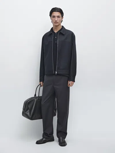 Massimo Dutti Cotton Blend Jacket In Black
