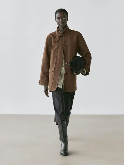 Massimo Dutti Cotton Blend Jacket With Pockets In Brown