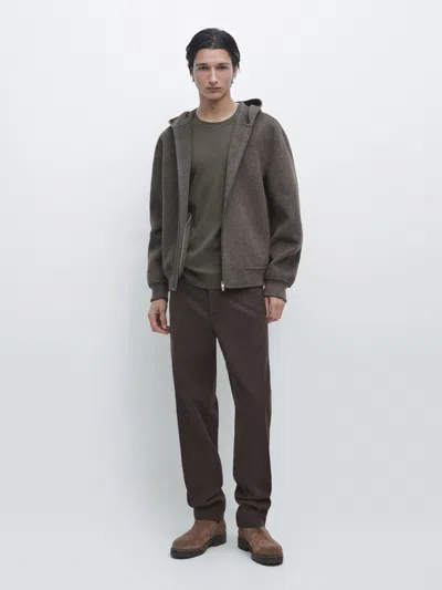 Massimo Dutti Cotton Blend Jogger Fit Trousers In Brown