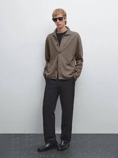 Massimo Dutti Cotton Blend Knit Cardigan In Gray