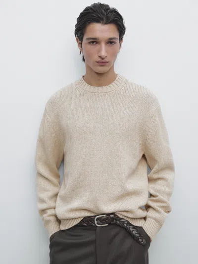 Massimo Dutti Cotton Blend Knit Crew Neck Sweater In Brown