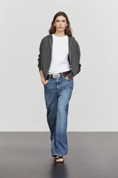 Massimo Dutti Cotton Blend Knit Hooded Cardigan In Grigio