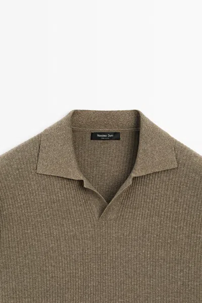 Massimo Dutti Cotton Blend Knit Polo Shirt In Green